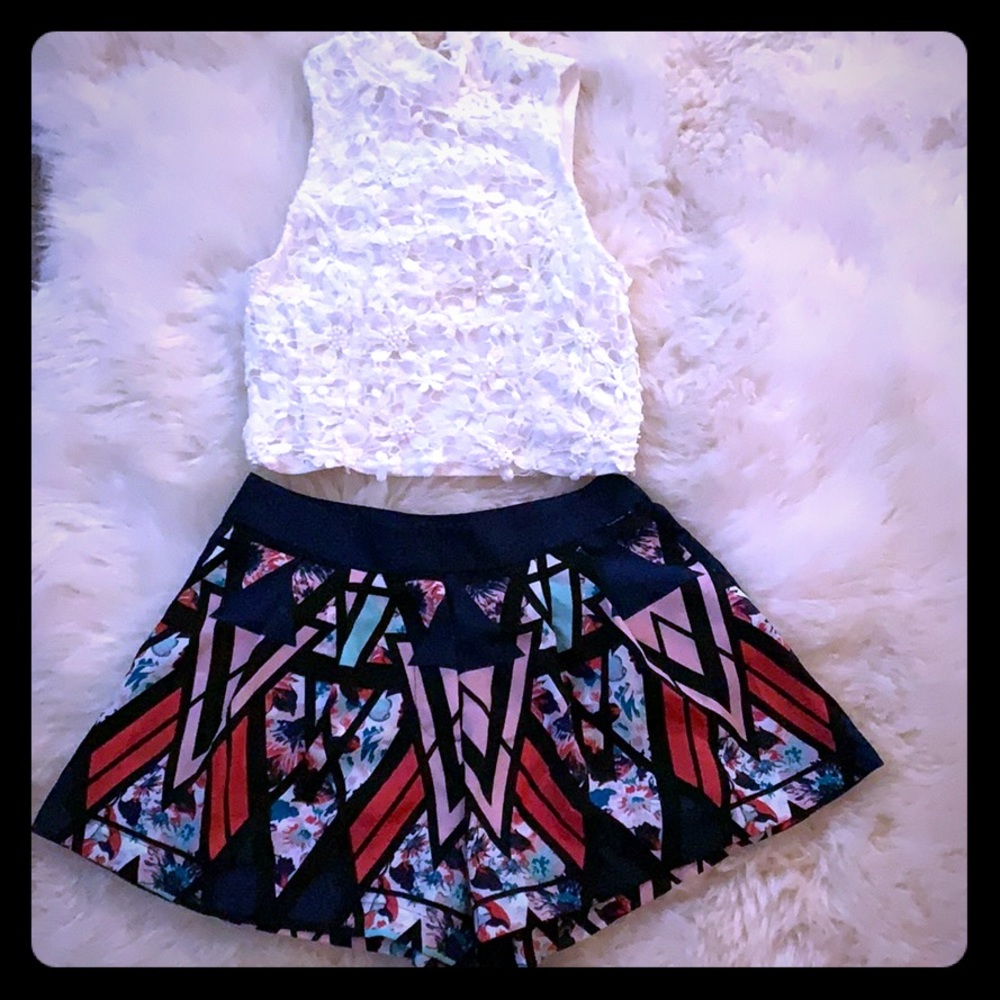 Lace crop top and floral shorts